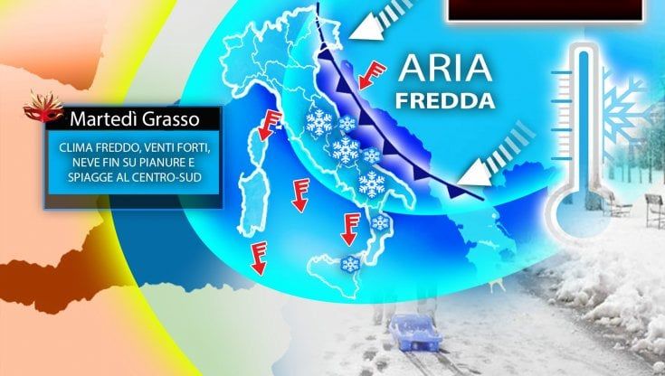 Previsioni meteo, martedì grasso con vento e neve al Centro-Sud