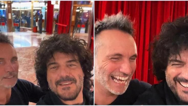 Nek e Renga a Sanremo, nel back stage del teatro cantano i brani del passato