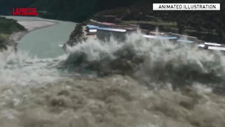 L'enorme frana in Nepal, l'inondazione e i danni alla popolazione: la ricostruzione della tv cinese