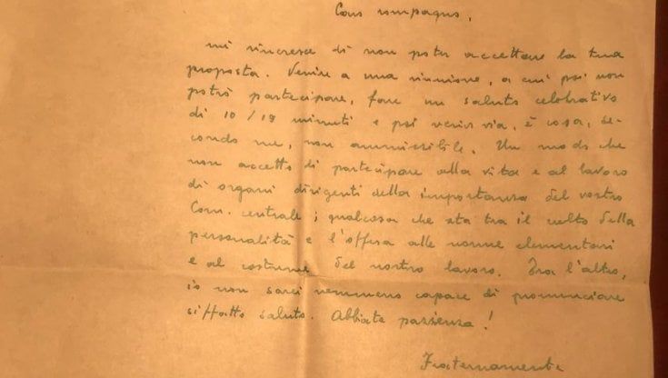 Un inedito di Togliatti, lezione al giovane dirigente Pci: "Il vostro invito è un'offesa"