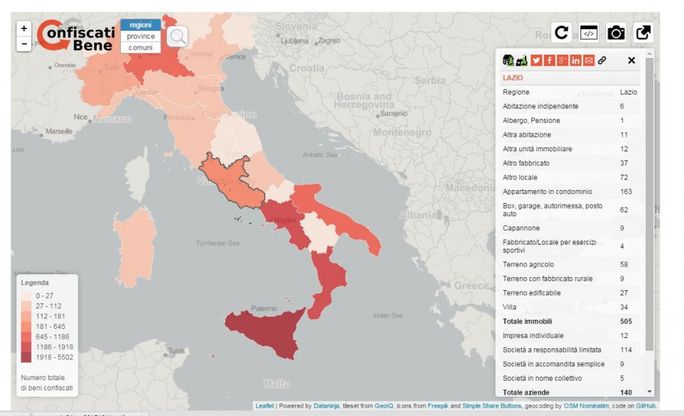 Beni confiscati alle mafie, le tabelle aggiornate a giugno 2015