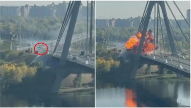 Ucraina, l'esplosione del drone russo sul Ponte Nord di Kiev: il video dell'impatto
