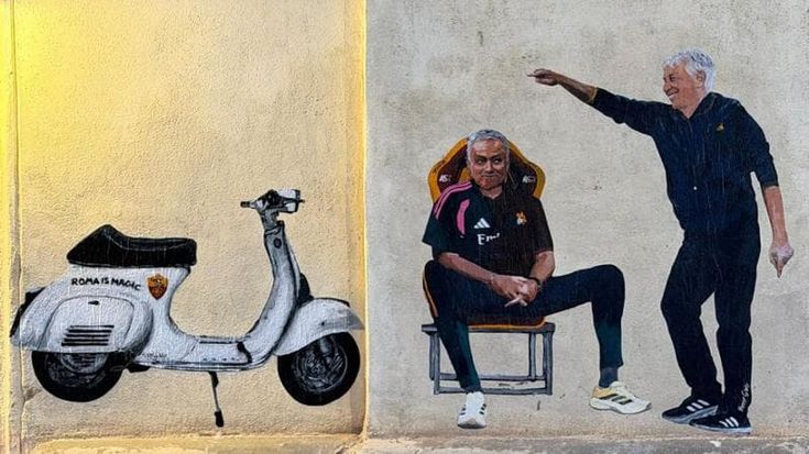 Roma-Real Madrid, un nuovo murale con Mourinho, la Vespa (e Gasp)