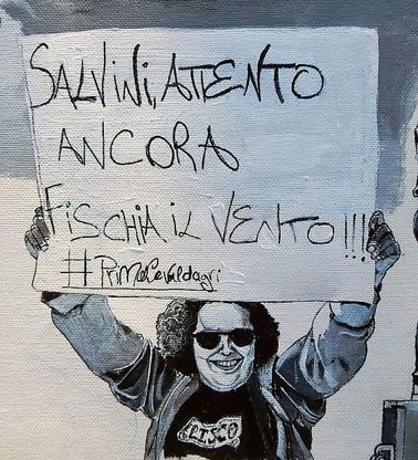 Potenza, diventa un dipinto la foto simbolo delle proteste a Salvini in Val d'Agri