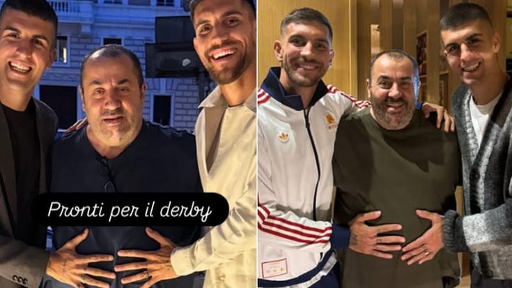 Derby, lo strano rito di Pellegrini e Mancini: i due romanisti toccano la pancia di Johnny Micalusi