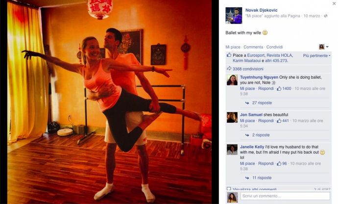 Romantico Djokovic, foto-dedica per i 10 anni insieme a Jelena
