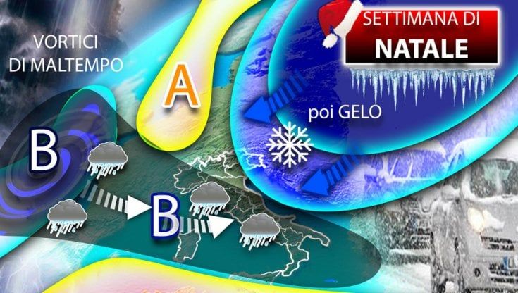 Previsioni meteo per la settimana di Natale, tornano le perturbazioni atlantiche con piogge forti e neve in montagna