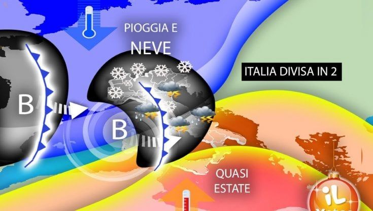 Previsioni meteo, Italia divisa in due: piogge e neve al Centro-Nord, caldo al Sud