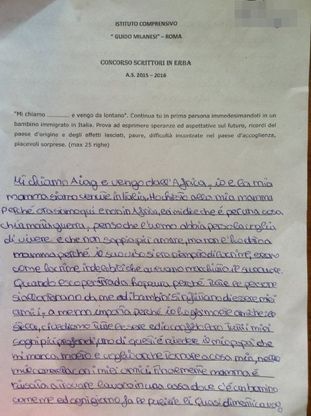 ''La rabbia dell'uomo mi ha tolto la felicità'': il tema della piccola Gaia sui migranti