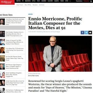 Morricone, il cordoglio sulla stampa internazionale. E Russell Crowe twitta in italiano: "Grazie Ennio"