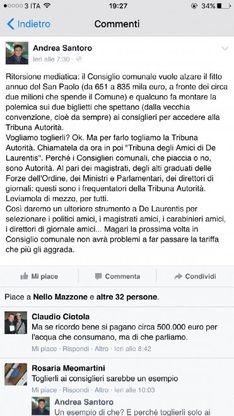 Biglietti dello stadio omaggio ai consiglieri. Santoro: "Togliamo la tribuna autorità"