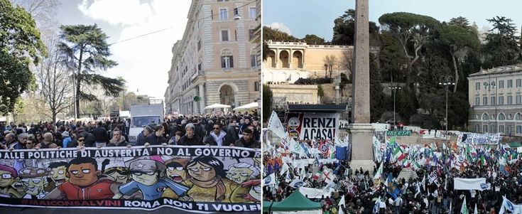 Lega-CasaPound in piazza, antirazzisti contro. Salvini: "Renzi servo sciocco". Vaffa a Fornero