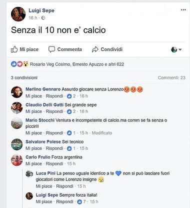 Napoli, l'esclusione di Insigne ha fatto discutere i tifosi. Il post di Luigi Sepe: "Senza 10 non è calcio"