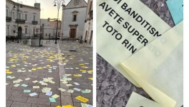 La piazza del paese invasa da misteriosi volantini: "Avete superato Totò Riina". Allarme in Salento