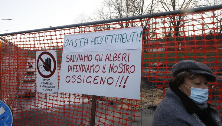Via Torino, protesta contro il taglio degli alberi
