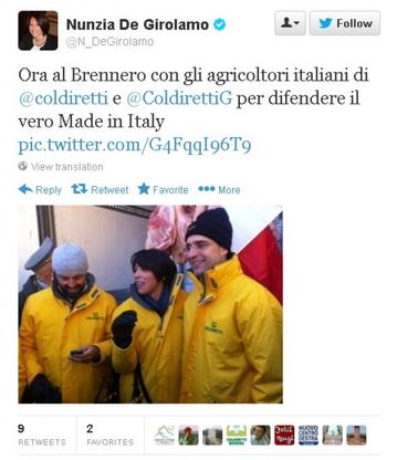 Twitter, il ministro De Girolamo con gli agricoltori al Brennero