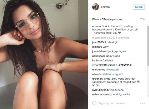 Emily Ratajkowski sempre più social: su Instagram supera i 10 milioni di follower 