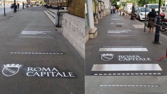 Fase 2: Raggi inaugura  nuova segnaletica sull'asfalto per rispettare le distanze