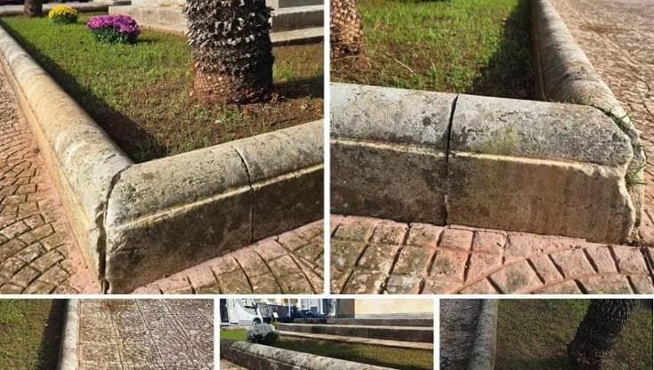 “Vendo cordoli antichi in pietra leccese”, ma sono quelli della piazza da ristrutturare in Salento