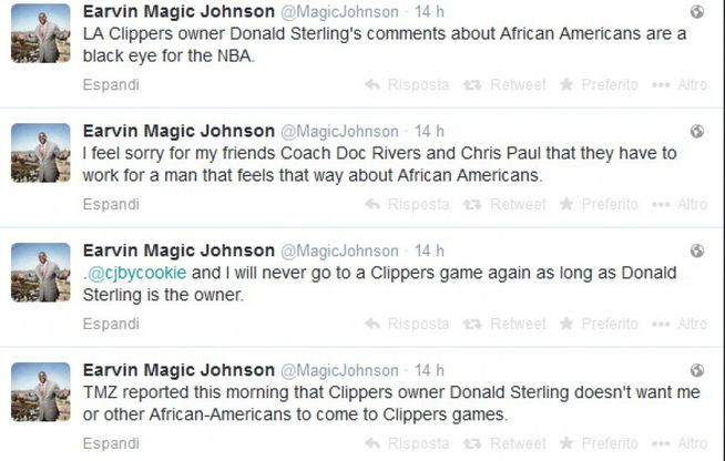 Basket, Magic Johnson replica a Sterling: "Una macchia per l'NBA"
