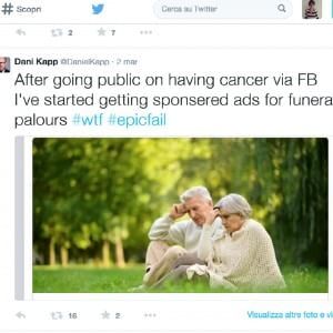 Scopre di avere un cancro, su Facebook trova la pubblicità delle pompe funebri: "Scandaloso"
