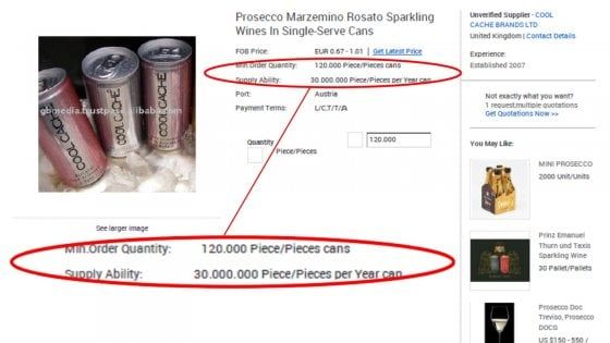 Fermata la vendita di 30 milioni di lattine di prosecco falso su Alibaba