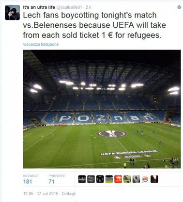 Tifosi del Lech Poznan disertano lo stadio: "Fermiamo l'islamizzazione"