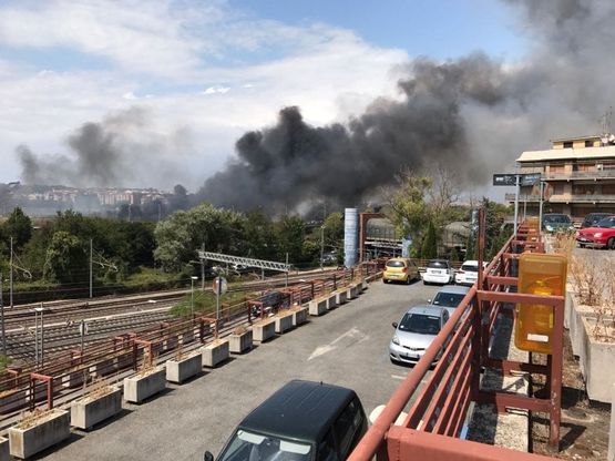 Roma, sterpaglia in fiamme all'Eur vicino al viadotto della Magliana