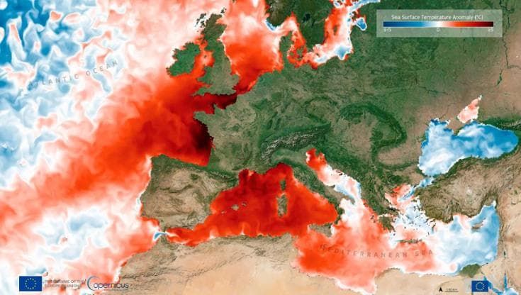 Ondata di calore marina su Atlantico e Mediterraneo: fino a 5 gradi superiori alla media
