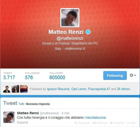 Il tweet di Renzi: "Con tutta l'energia e il coraggio che abbiamo''