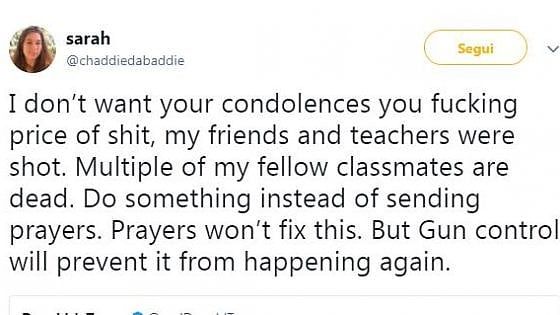 Strage in Florida, "Trump, pezzo di m. le tue preghiere sono inutili". E il tweet della studentessa diventa virale 