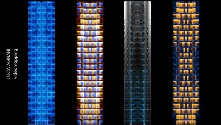 Le torri di Kenzo Tange si illuminano di luci, colori e suggestioni: "Pleiadi", tre serate di videomapping in Fiera