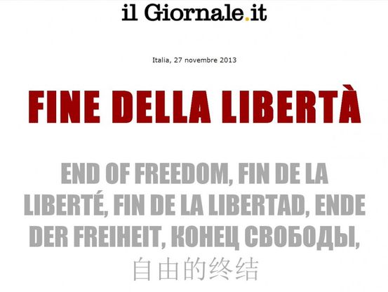 Decadenza di Berlusconi, per Il Giornale &egrave; "la fine della libert&agrave;" in sette lingue