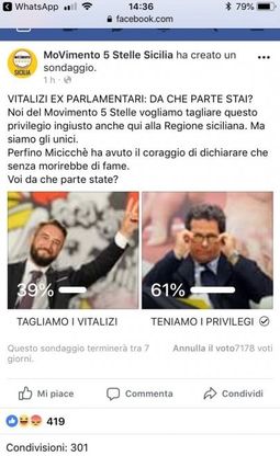 M5S, in Sicilia nuovo sondaggio sui vitalizi: ancora una bocciatura