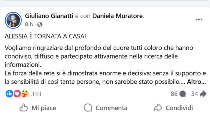 Tornata a casa Alessia, la ragazza di 18 anni scomparsa da tre giorni a Capiago Intimiano