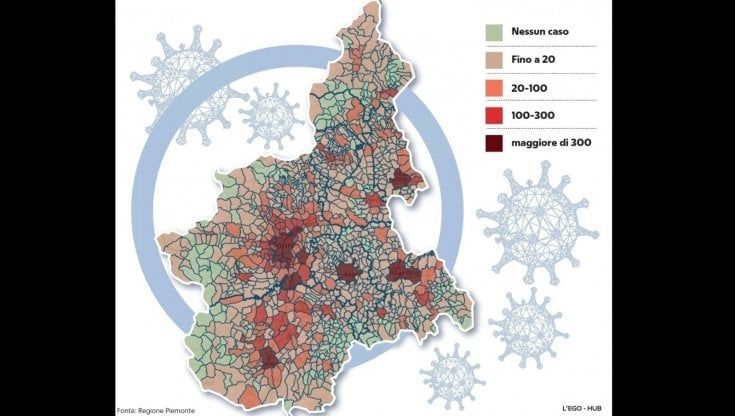 La mappa dei contagi in Piemonte: meno di 200 i paesi immuni al virus