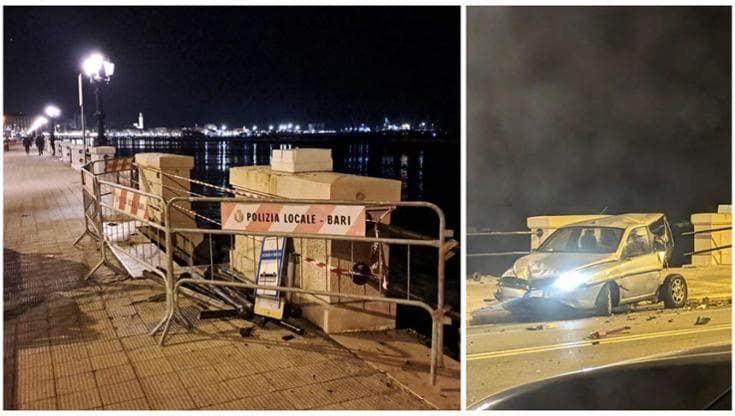 Bari, scontro fra tre auto sul lungomare: danni a ringhiera e muretto. Un ferito in codice rosso