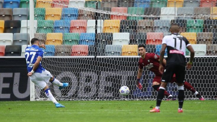Udinese-Sampdoria 0-1, decide nel finale un rigore di Quagliarella 