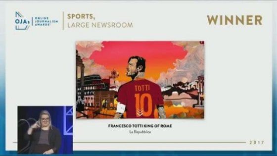 Oscar del giornalismo online, Totti ringrazia Repubblica: "Uno speciale bellissimo"