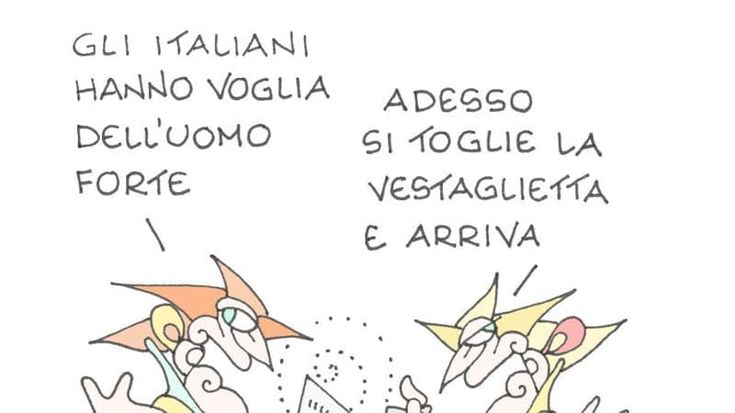 La satira di Ellekappa sugli italiani e l’uomo forte