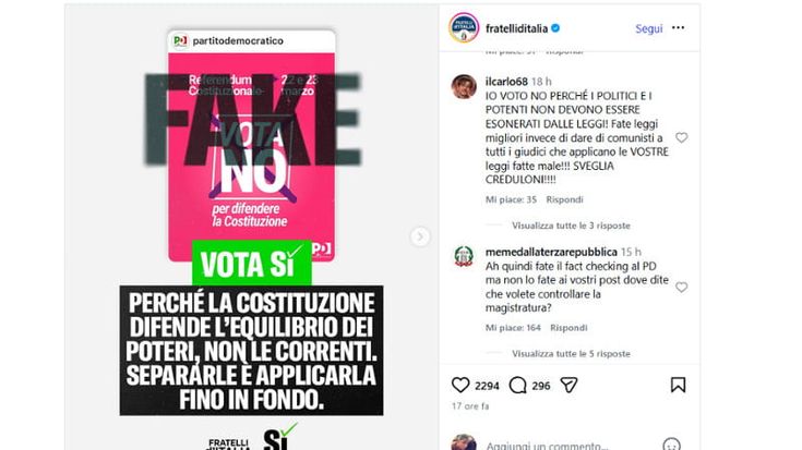 Referendum, FdI attacca la campagna social del Pd. Effetto autogol, molti utenti: io voto no