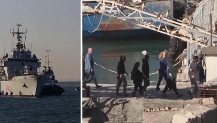 Albania, l'arrivo della nave Libra e lo sbarco dei migranti: portati verso l'hotspot a gruppi di 4