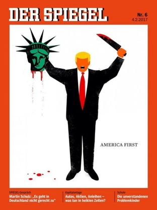 La  copertina di Der Spiegel: Donald Trump decapita la Statua della Libertà al grido di 'America first'