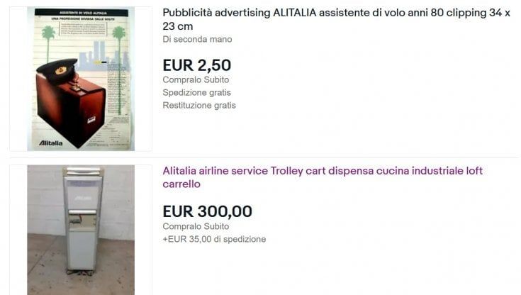 Alitalia, caccia agli oggetti rari dell'ex compagnia. Su eBay anche il carrello portavivande delle hostess