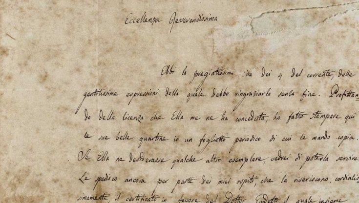  La Biblioteca nazionale di Napoli acquista all'asta una lettera di Leopardi