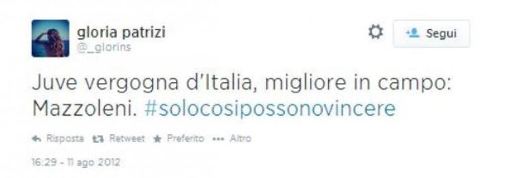 I tweet del 2012 della fidanzata di Allegri: ''Juve vergogna d'Italia''