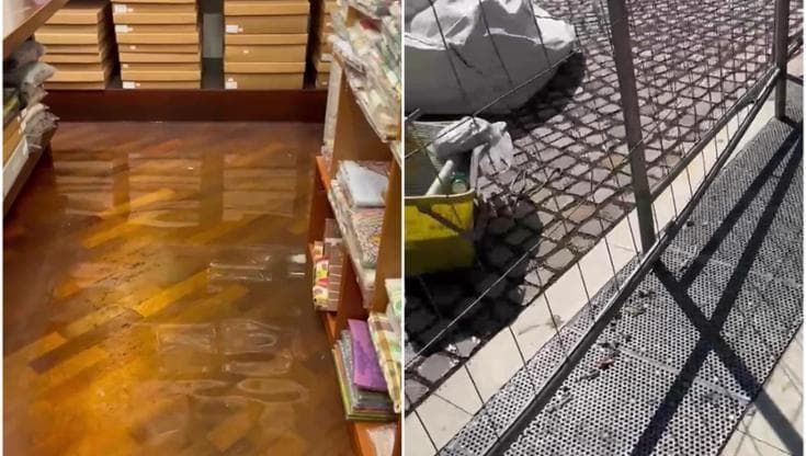 Negozio Ugo Home invaso dall’acqua dopo il temporale. “Colpa dei lavori per il tram”