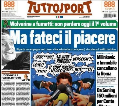 Juventus-Napoli, lo scontro si allarga anche ai quotidiani