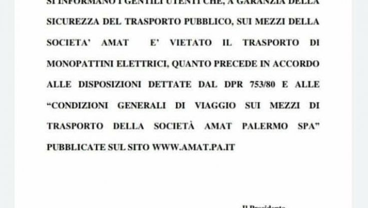 Palermo, monopattini elettrici vietati sui bus dell'Amat