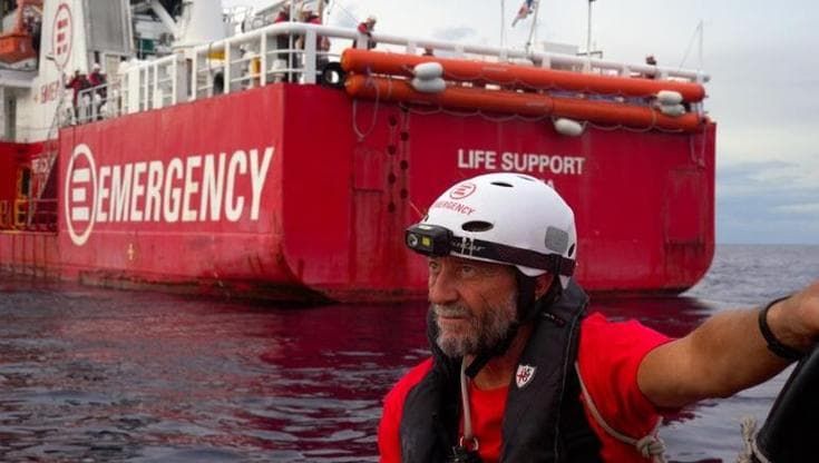 Giovanni Soldini, a volunteer with Emergency; 113 migrants rescued at sea